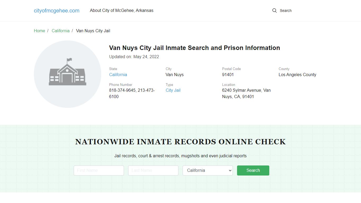 Van Nuys City Jail Inmate Search, Visitation, Phone no. & Mailing ...